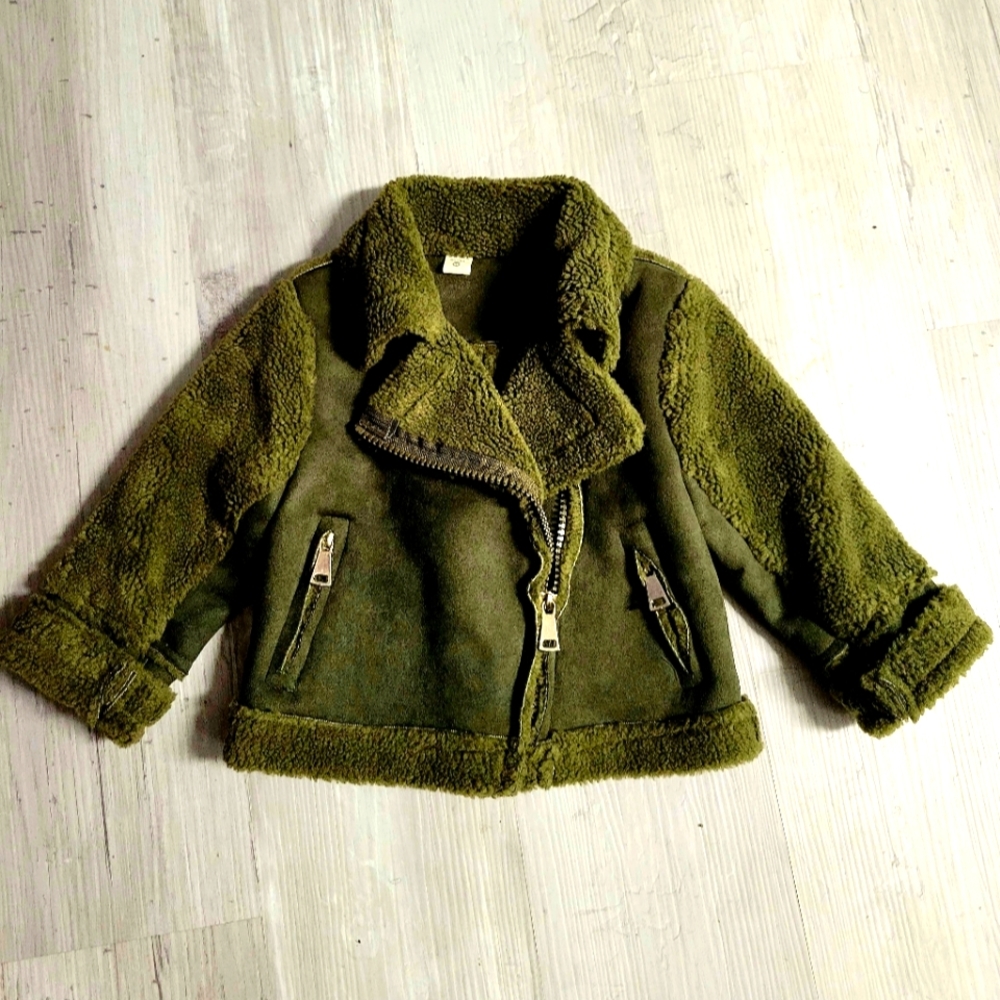 NWOTS toddler faux shearling lined leather moto jacket 2T-3T
